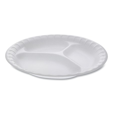 PACTIV Unlaminated Foam Dinnerware, 3-Compartment Plate, 9 Dia, White, PK500 0TH100110000